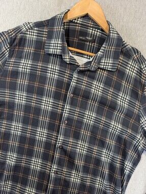 Horst Plaid Button Down Shirt Men's XXL Black White Soft Cotton Long Sleeve